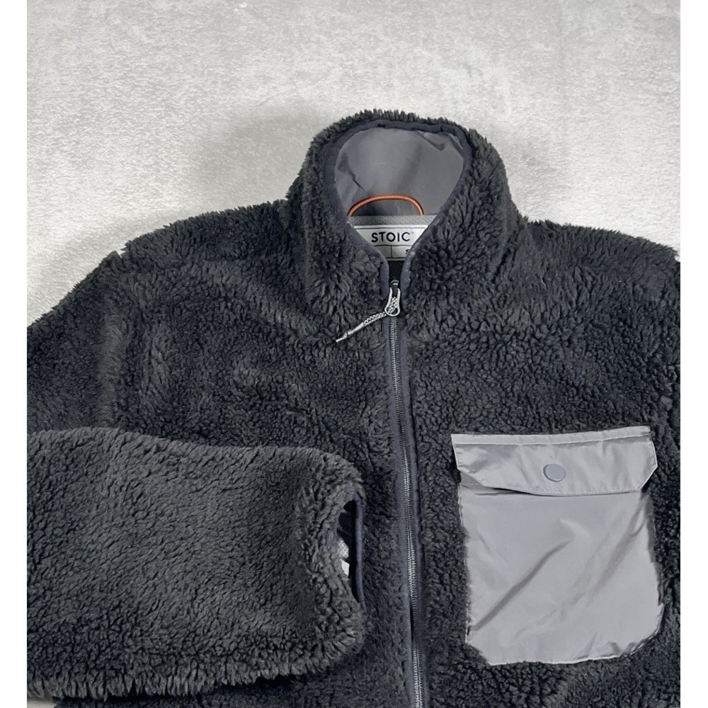 Stoic Sherpa Bomber Men Small Black Stretch Limo Mesh Lined Fleece 2-Way Zip-EUC